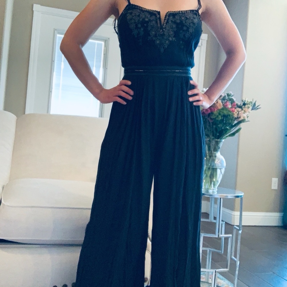 Ecote xs black boho wide leg jumpsuit